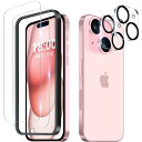 対応 iPhone15 ガラスフィルム (2枚)+ iPhone 15 カメラフィルム(2枚)全面保護 硬度9H 耐衝撃 高透過率 自動吸着 気泡防止 飛散防止 撥水撥油 アイフォン 15 フィルム + アイフォン 15 カメラ保護フ(2)