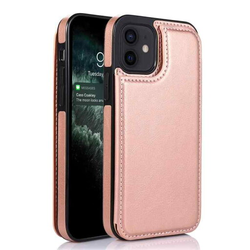 iPhone12 Mini ケース 5.4インチ用 背面ポケット付き 写真入れ カード収納 スタンド機能付き マグネット式 耐衝撃 PU+TPU素材 スマホカバー(ローズレッド) iPhone12 Mini ケース 5.4インチ用 背面ポケット付き 写真入れ カード収納 スタンド機能付き マグネット式 耐衝撃 PU+TPU素材 スマホカバー(ローズレッド)