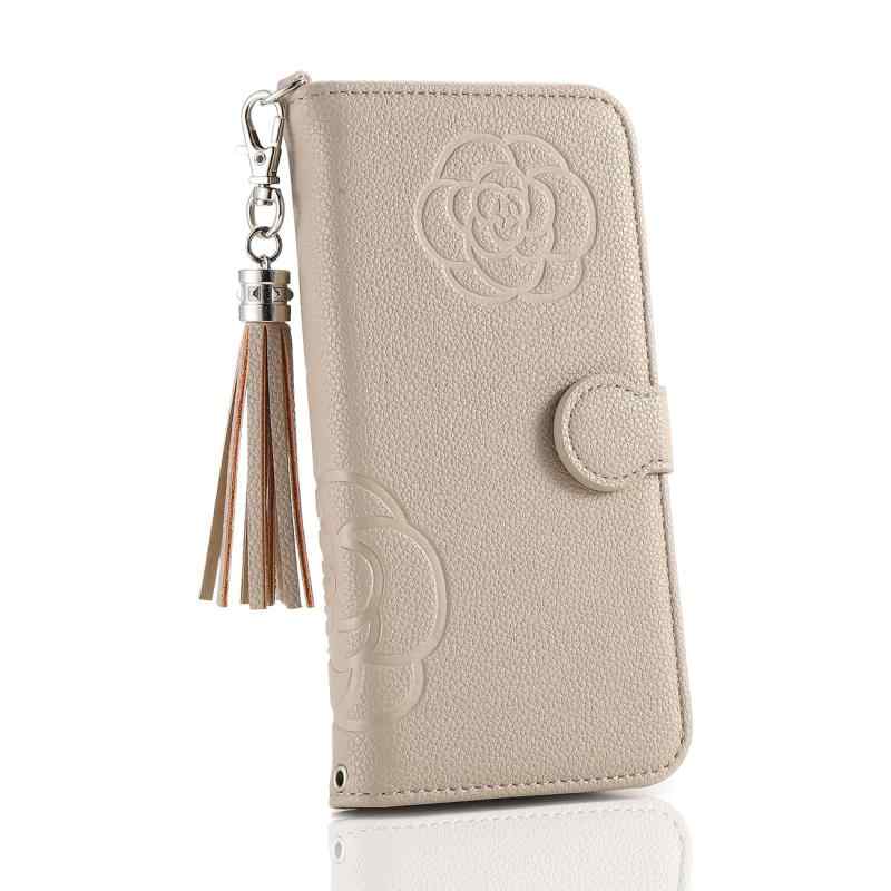 iPhone SE 第3世代 手帳型 ケース 型押しのお花柄 シンプル 無地 ライチレザー ミラー付き タッセルチ..