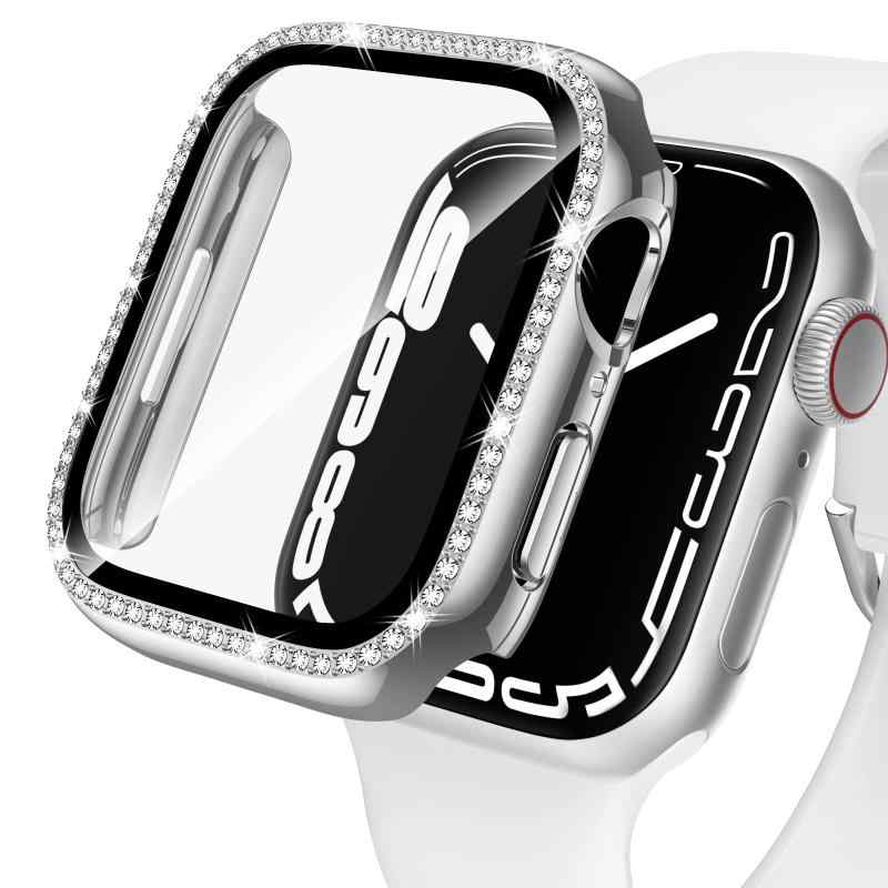 Adepoy コンパチブル Apple Watch ケース 38mm iWatchケース キラキラ 保護フィルム付き クリスタルダイヤ付き アップルウォッチカバー 女性専用 全面保護ケース（38mm Series 3/2/1 シルバー）