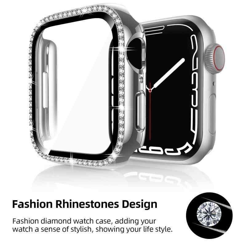 Adepoy コンパチブル Apple Watch ケース 38mm iWatchケース キラキラ 保護フィルム付き クリスタルダイヤ付き アップルウォッチカバー 女性専用 全面保護ケース（38mm Series 3/2/1 シルバー）