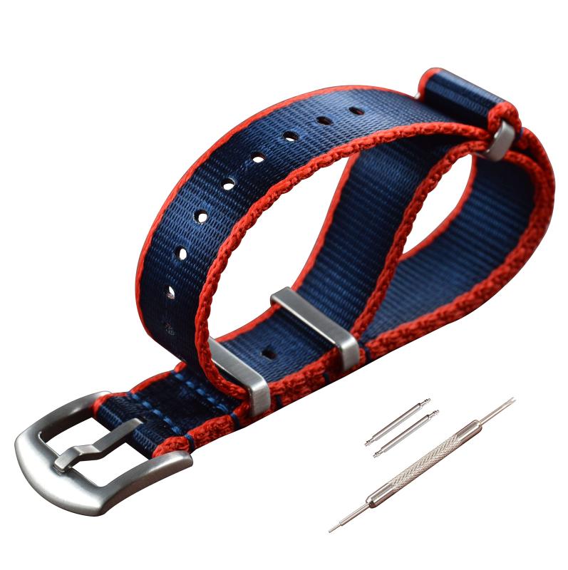 [MZBUTIQ] 20mm 青/レッドエッジ バンド シートベルト 腕時計ベルト 厚いナイロン 簡単交換ベルト