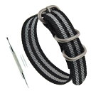 19mm ブラック/グレー ZULU弾道ナイロン 腕時計ベルト ワンピース 簡単交換バンド 3リング