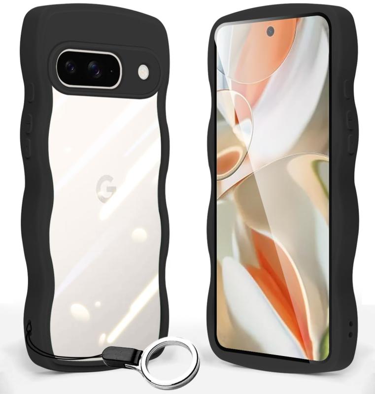 Pixel 9 ケース クリア 波状フレーム うねうね 耐衝撃 グーグル ピクセル 9 カバー 女性用 女子向け 人気 薄型 軽量 透明 TPU Pixel9 スマホケース ワイヤレス充電対応 ストラップホール付き リン