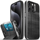 VENA vCommute ウォレットケース Apple iPhone 15 Pro (6.1 インチ) 対応 (軍用グレードの落下保護) フリップレザーカバー カードスロットホルダー キックスタンド付き - スペースグレー/スレートブラ(3)