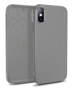 ONES 超薄型 iPhone Xs/X ケース 米軍MIL規格 超耐衝撃 炭素繊維テクスチャ · 灰 『 滑り止めストレートエッジ、 画面 · レンズ保護 』〔 指紋防止、マット感、持ちやすい 〕 衝撃吸収 黄変防止 Q