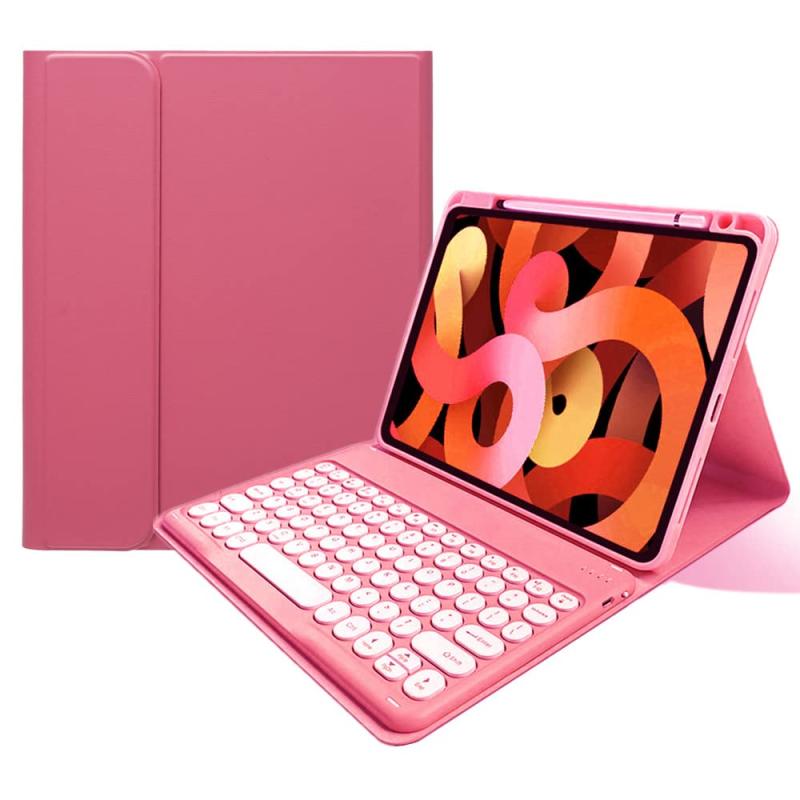2022 iPad 第10世代 10.9インチ キーボードケース 丸型キー 上側ペンシルホルダー付き アイパッド iPad A16 2025 11世代 Bluetooth キーボード カバー マグネット 分離式 可愛い 学生 ビジネス,濃いピン