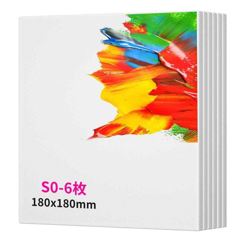 【6枚/セット】キャンバスボード キャンバス S0 油絵 キャンバス 180x180mm キャンバス画材 画布 キャンバス絵画 矩形 厚手 パネル キャンバス 絵画ボード 油絵キャンバス 携帯便利 水彩・油彩【商品仕様】キャンバス ボードS0サイズ：長さ約180mm、幅約180mm、6個/セット。生地： 綿化繊混紡 用途 ：油彩・アクリル兼用。【広い用途】子供、大人、高齢者、初心者だけではなく、絵画の練習を目的としたアーティストや専門家に最適です。油絵画、アクリル画、水彩画、水粉画、テンペラなど、多くのタイプの絵画に適しています。【綿化繊混紡＆高品質ボード】綿化繊混紡は麻に比べてキャンバスの目が均一で描きやすく、滑らかな手触りを持ち、色乗りがよくになります。また、褪色しにくい、長期間鮮やかな色を保ちます。中密度繊維板の品質は、通常の段ボールよりも丈夫で変形にくいす。また、大量の塗料を塗布しても屈曲しなく、ご安心ください。【オイル漏れ防止＆耐引き裂き】トリプルプライミングは、油とアクリルの両方に最適なすぐに使用できる塗装面を作成し、表面の色を保持し、背面からの浸透をを効果的に防ぐことができます。そして、リップストップ生地を使用するので、引き裂きにくいです。オイル塗料や水彩絵の具からアクリルまで、いろいろな用途で使用できます。【携帯便利】各キャンバスボードは、清潔に保つために個別にパッケージ化されています。そのキャンバスは厚手の木枠タイプより薄くて、軽くて持ち運びに便利で、野外スケッチなどにも向いています。いつでもどこでも、このキャンバス画布を使って楽しい一日を過ごすことができます。