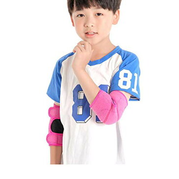 Bleaf 子供キッズ肘保護サポーター ひじ用 2個セット 子供スポーツ用 肘パッド 保護用具 怪我防止 肘当て付き スポーツ用肘パッド サッカー、バレエ、バレーボール (ピンク)