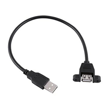 Fosa 　USB 2.0 Aメスソケットパネルマウント　USB 2.0オスアダプタ延長ケーブル　固定式USBオス/メス延長ケーブルフラッパー　ネジ穴付き　USB交換アダプター　（ブラック）(0.3M)