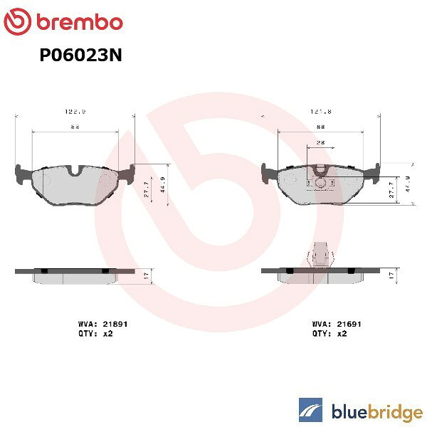 Rakuten - BREMBO 低ダスト BMW 5シリーズ E39 525i リアブレーキパッド 34211163395 34212157591 34212157592 34216761281