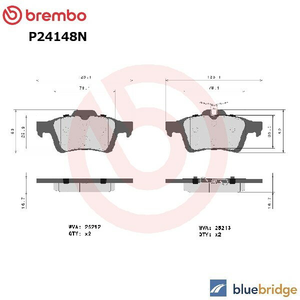 P24148N：ボルボ リアブレーキパッド BREMBO V50 C30 C70 S40 MB5244 MB4204S 31341331 30742031 31341331