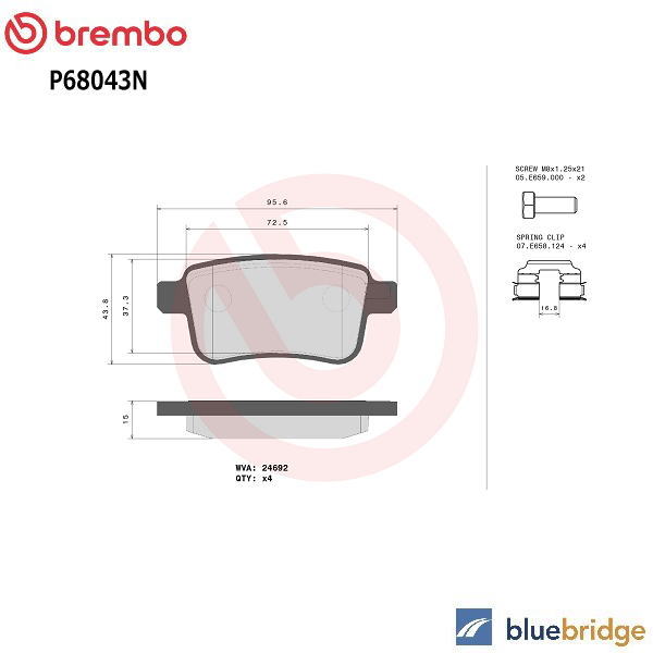 BREMBO ルノー カングー2 1.6L KWK4M リア ブレーキパッド 440604876R 440606267R 440607086R 7701209869 8660004431