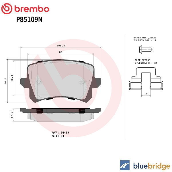 乐天商城 - BREMBO アウディ VW リアブレーキパッド 低ダスト 1K0698451L 3AA698451 3C0698451E 3C0698451F 5N0698451