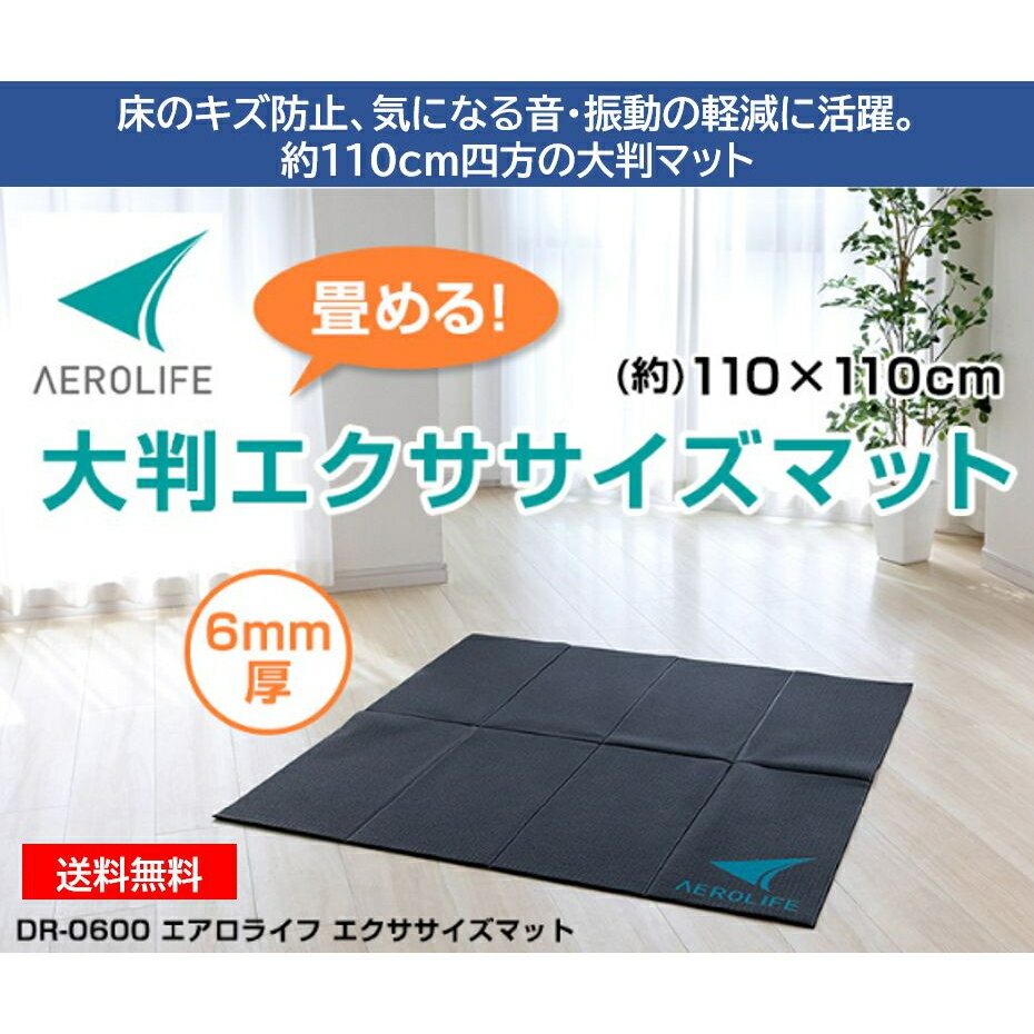 エアロライフ 大判エクササイズマット DR-0600 110x1100x0.6cm 厚さ6mm 厚手 畳める PVC 衝撃吸収 滑らない 音 振動 軽減 ストレッチ 運動器具 トランポリン 体幹トレーニング ヨガ ダイエット 筋トレ 幅広 マット ヨガマット
