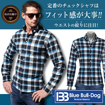 メンズシャツ チェックシャツ トレーニング マッチョ 大きいサイズ おしゃれ 長袖 防寒 スポーツウエア アスリート メンズ 冬 秋冬 スポーツウェア アスリート ブルーブルドック スポーツ シャツ big 逆三角形 ジム 細身