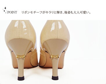 パンプス【あす楽対応商品】Putit Mirage*花柄レースエナメルパンプス*ヒールのリボンとインソールのフラワーレースがエレガントな顔に。美脚効果大のナチュ盛りヒールで、ソフトに包んでくれる履き心地も◎