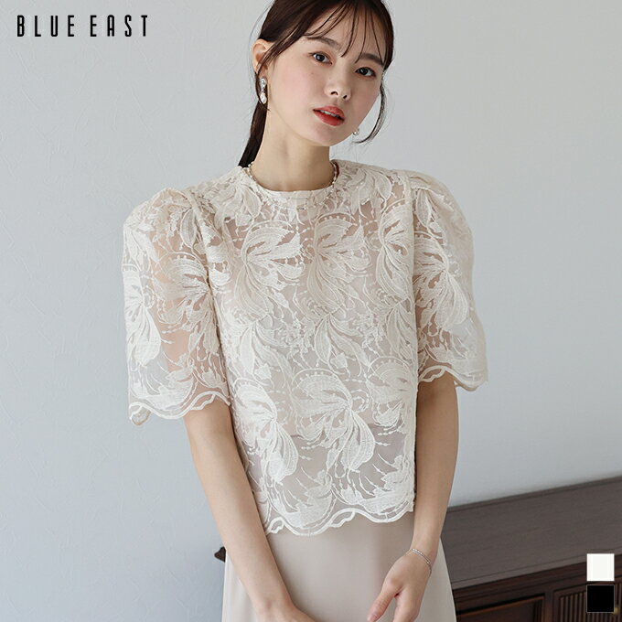 【送料無料】レースブラウス シアーブラウス トップス レディース 半袖 五分袖 シアー シースルー 透け感 キャミ付き 2点セット プルオーバー きれいめ かわいい おしゃれ 大人 シンプル カジュアル トレンド オフィス 通勤 着回し BLUEEAST【あす楽】のサムネイル