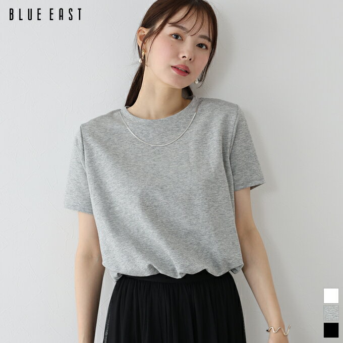 【2/12 12:59まで！1080円OFF中】カットソー Tシャツ レディース ショート丈 クロップド丈 半袖 ネックレス付き トップス プルオーバー クルーネック バルーン 綿 コットン シンプル 可愛い カジュアル おしゃれ 春 夏 トレンド 着回し BLUEEAST【ゆうパケット】