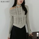【6/19 10:59まで!1300円OFF中】カットソー Tシャツ レディース 長袖 オフショルダー ドレープ トップス プルオーバー タイ付き ショート丈 無地 カジュアル きれいめ フェミニン シンプル おしゃれ トレンド かわいい 着回し BLUEEAST(4)