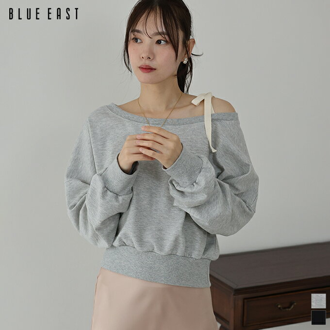 【3/12 12:59まで！750円OFF中】肩リボンオフショルスウェット スウェット レディース トレーナー プルオーバー 長袖 リボン オフショルダー ゆったり カジュアル シンプル かわいい おしゃれ トレンド 着回し 春 秋 冬 BLUEEASTのサムネイル