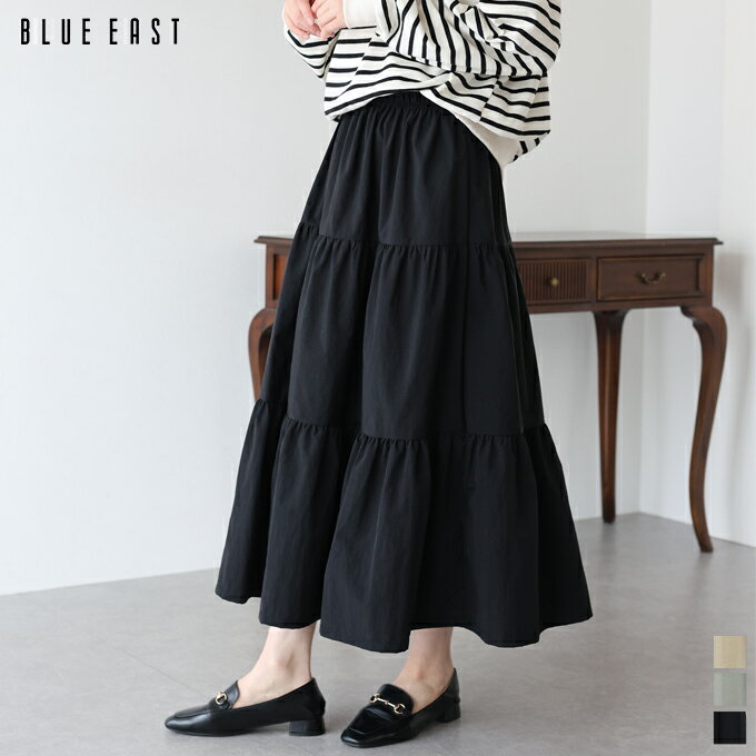 【SALE/30%OFF】ナイロンティアードスカート ロングスカート フレアースカート レディース スカート 春 夏 無地 ナイロン ロング丈 マキシ丈 ウエストゴム おしゃれ トレンド かわいい シンプル カジュアル きれいめ 通勤 オフィス 着回し BLUEEAST