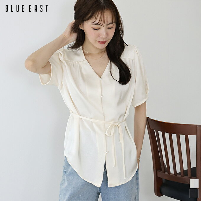 乐天商城 - 【SALE／35%OFF】リボン付きサテンブラウス【メール便】