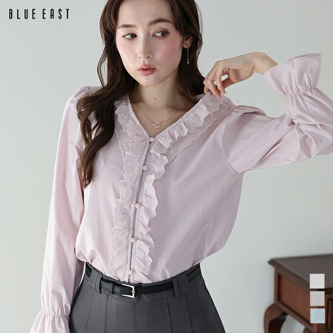 【4/23 13:59まで！タイムセール／10%OFF中】【送料無料】フラワーレースフリルブラウス【メール便】