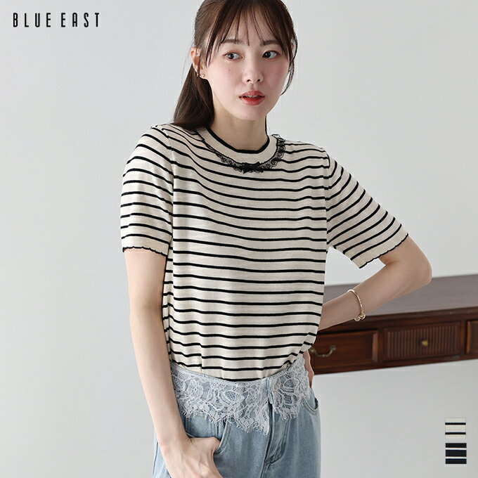 乐天商城 - 【5/18 13:59まで！タイムセールクーポンで10％OFF】【送料無料】レースリボンボーダーニット