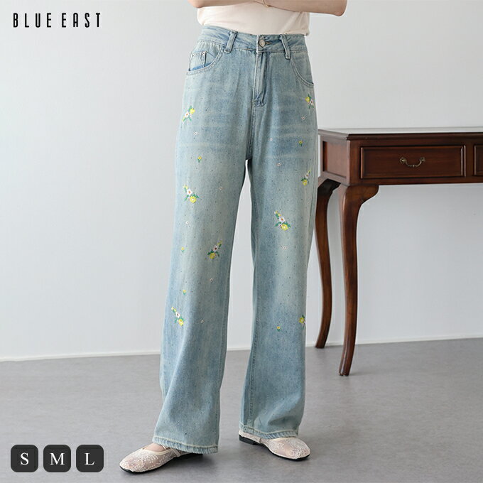Rakuten - 【送料無料】フラワーブーケ刺繍デニムパンツ