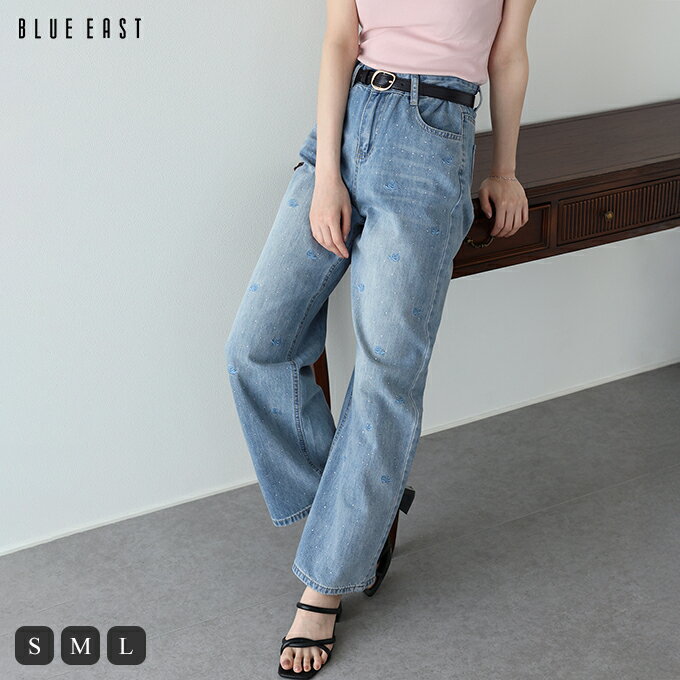Rakuten - 【送料無料】ローズ刺繍デニムパンツ