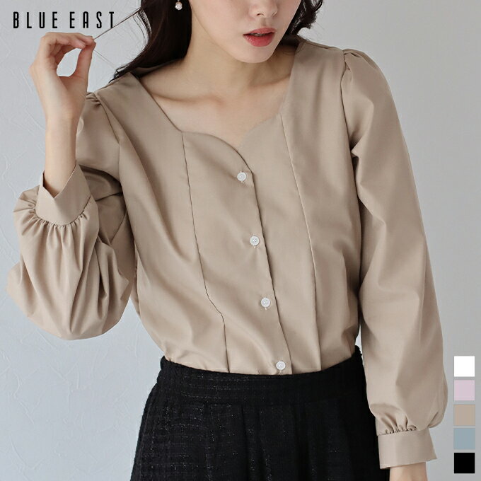 ブラウス レディース トップス プルオーバー 長袖 ハートネック 春 秋 冬 綿100% コットン シンプル 無地 きれいめ 上品 カジュアル 通勤 オフィス オケージョン 体型カバー BLUEEAST【ネコポス】