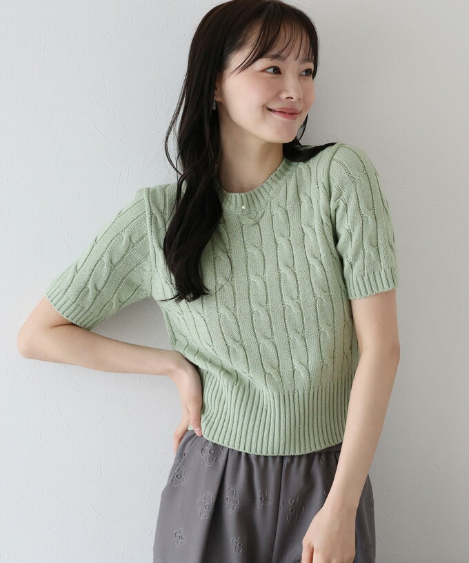A878◆KIDILL 半袖 ニット グリーン 緑 チアガール コットン 薄手 3-7523_7-2.jpg