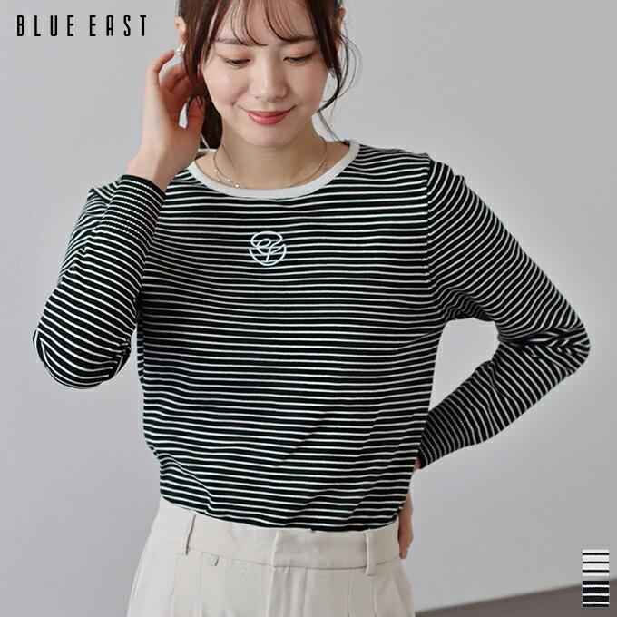 楽天BLUEEAST　ブルーイースト【6/3 12:59まで！640円OFF】ボーダーニット ロゴニット 刺繍 レディース トップス 長袖 プルオーバー クルーネック ボーダー柄 コンパクト おしゃれ トレンド 大人 カジュアル きれいめ シンプル ベーシック 通勤 オフィス 着回し 春 秋 冬 BLUEEAST