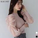 【SALE/35%OFF】ニット ブラウス レディース 長袖 ボリューム袖 パフ袖 パワショル パール トップス 春 夏 秋 プルオーバー オーガンジー シフォン シースルー シアー 透け感 レイヤード 異素材 カジュアル おしゃれ トレンド BLUEEAST