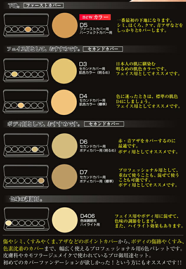 タトゥー 隠し 入れ墨 刺青隠し ファンデーション [ ダーマカラー プロフェッショナル カバーパレットK 6色パレット ] シミ ソバカス ウォータープルーフ tatoo 傷跡 シミ隠し送料無料 tatto tatoo 美容・コスメ・香水 しみ仕事 綺麗 隠す 消す