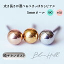 つけっぱなし ボール セカンドピアス 日本製 5mm 純チタン 太軸 片耳 アレルギー 金属アレルギー 対応 ファーストピアス ピアス 軸太 チタン ロングポスト ゲージ 16G 18G 20G かわいい おしゃれ BlueHill サージカルステンレス ステンレス 金 銀 ゴールド シルバー