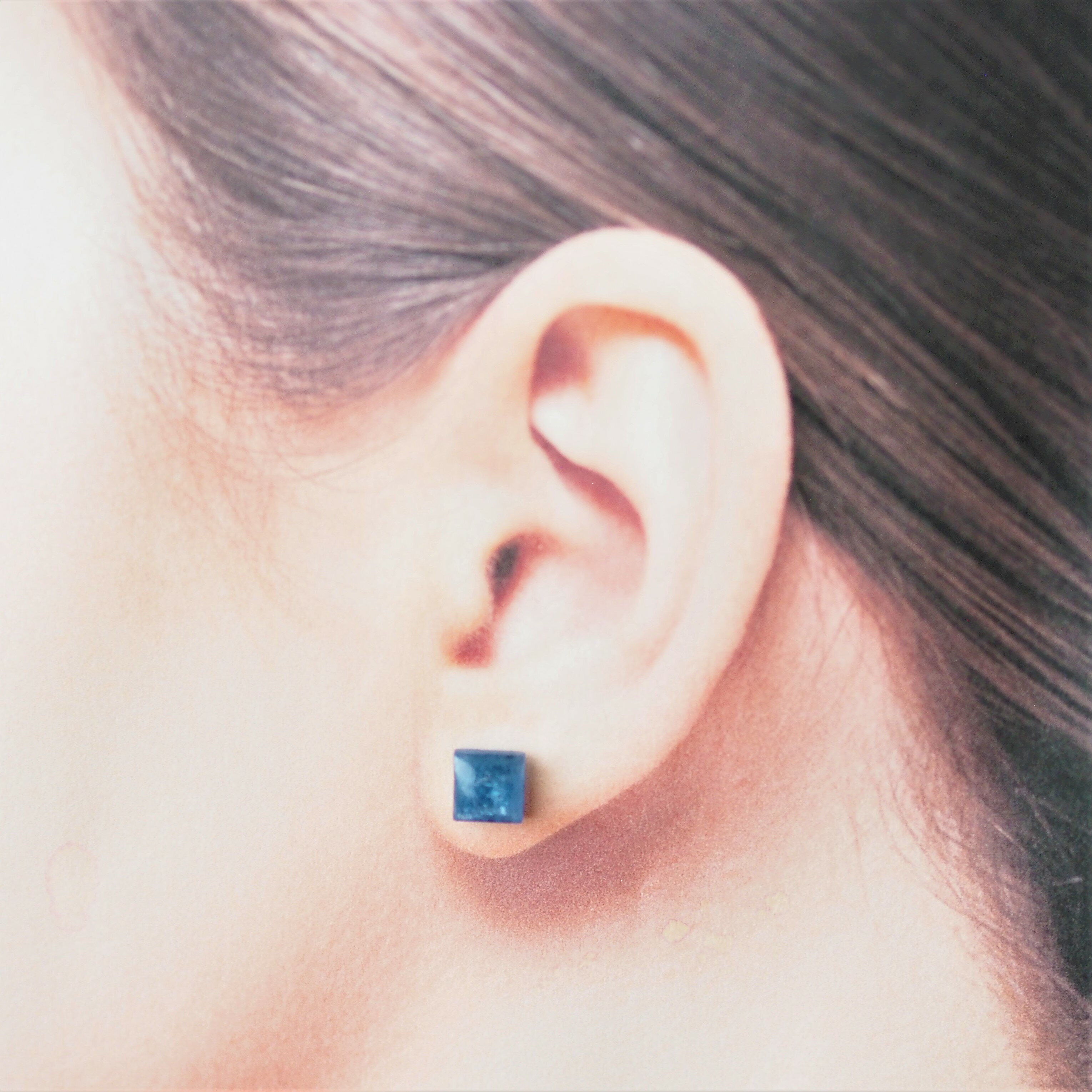 カイヤナイト スクエア セカンドピアス 日本製 純チタン 太軸 片耳 アレルギー 金属アレルギー 対応 ピアス 軸太 チタン ロングポスト ゲージ 16G 18G 20G かわいい おしゃれ BlueHill 天然石 青 ブルー カイヤナイト
