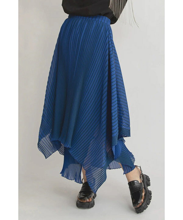 AULA AILA アウラアイラ ストライププリントプリーツスカート レディース レイヤード ブルー サイズ0 STRIPE PRINT PLEATS SKIRT -BLUE-のサムネイル