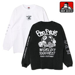 ベンデイビス BEN DAVIS トップス Tシャツ メンズ レディース ロンT ヴィンテージ ブラック/ホワイト M-XL BALL ETC WASHED L/S TEE(WIDE) -2.COLOR-