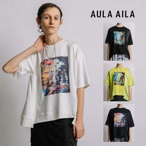 AULA AILA アウラアイラ オーシャンフォトプリントTシャツ 半袖 ブラック/ホワイト/イエロー/ネイビー サイズ0 OCEAN PHOTO PRINT T-SHIRTのサムネイル