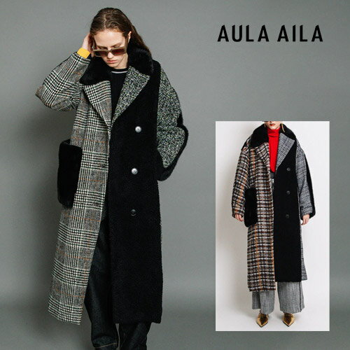 AULA AILA アウラアイラ アシンメトリーコンビネーションコート グリーン/キャメル サイズ0 ASYMMETRY COMBINATION COATのサムネイル