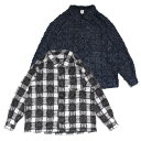 レヴォ Revo. 長袖チェックシャツ メンズ フリンジ ホワイト/ネイビー M-L フリンジチェックLSシャツ