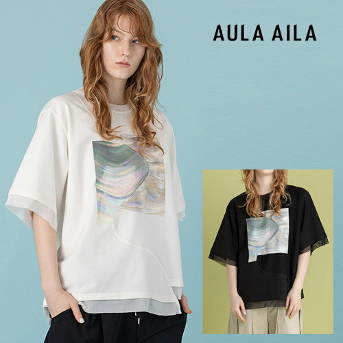 AULA AILA アウラアイラ シェルプリントTシャツ ホワイト/ブラック サイズ0 SHELL PRINT T-SHIRTのサムネイル