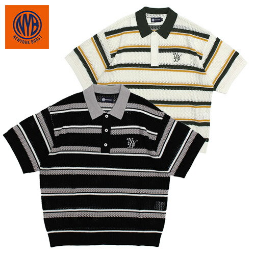 NEW YORK BURST NYB ニューヨークバースト ポロシャツ メッシュポロ ボーダー 半袖 ブラック/ホワイト ..