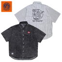 NEW YORK BURST NYB ニューヨークバースト 半袖シャツ ヒッコリーストライプ/ブラックデニム M-XL CIRCLE WORK S/S SHIR...