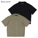 Many men, many minds. ストライプシャツ メンズ レディース ユニセックス 半袖 ジャカード オープンカラー ブラック/ベージュ M-XL ...