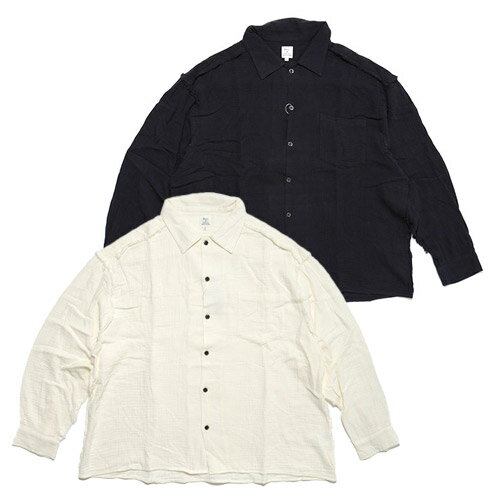 レヴォ Revo. カットオフ ダブルガーゼLSシャツ メンズ 長袖 ホワイト/ブラック M-L