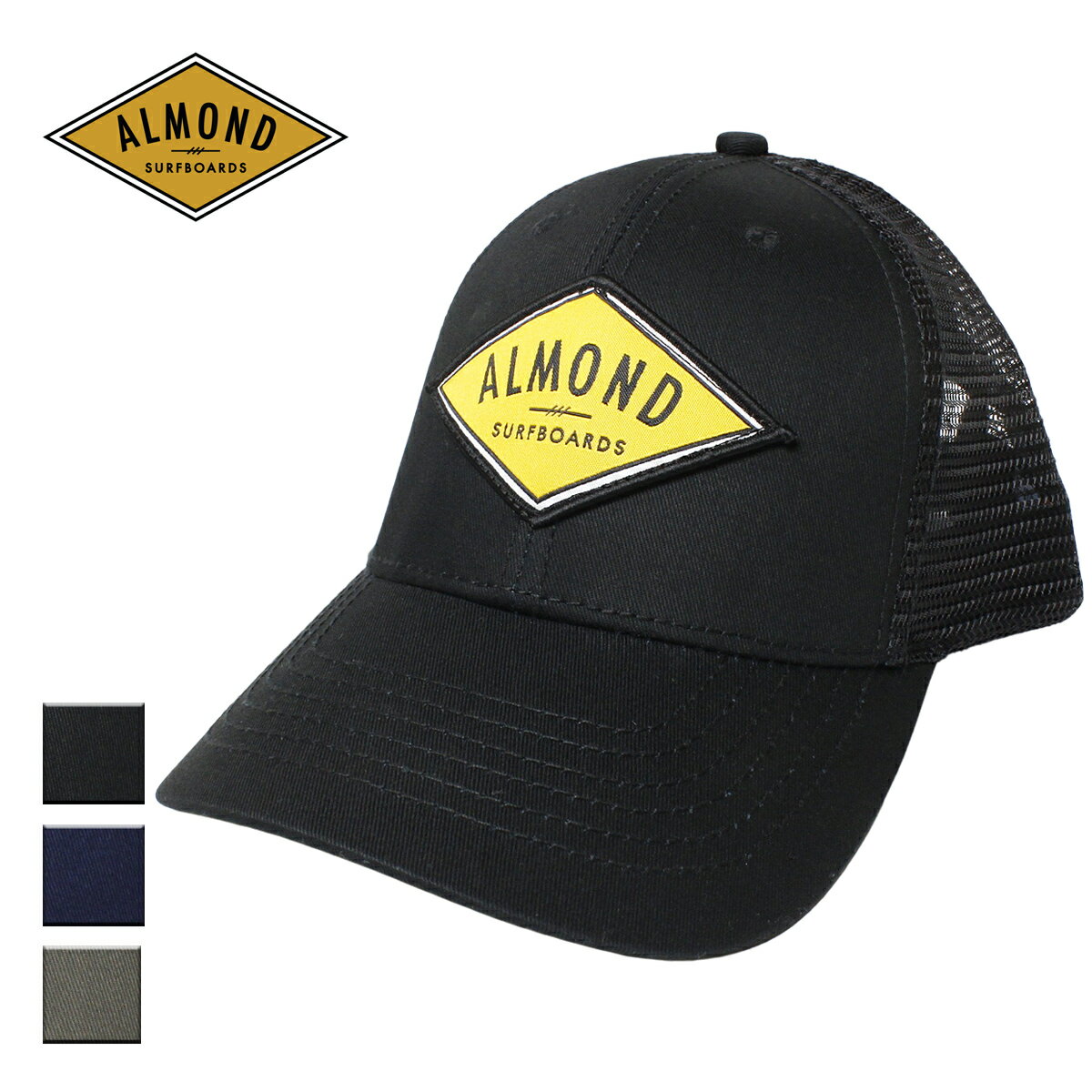 Almond Surf アーモンドサーフボードデザイン DECADES TRUCKER MESH CAP メンズ/レディース ブラック/ネイビー/カーキ FREE CA2003S