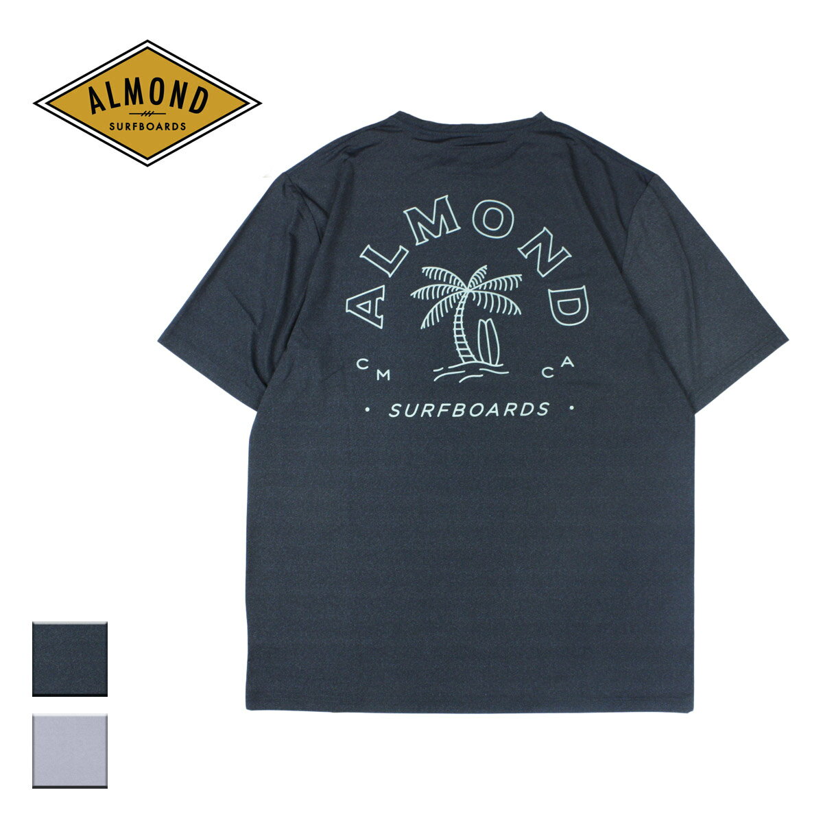 Almond Surf アーモンドサーフ ALMOND SURF T メンズ ブラック/グレー M-L GP-006【ラッシュガード Tシャツ 半袖 半袖Tシャツ ウエットスーツ ウエットスーツ素材 パームツリー ヤシの木 海 ナイロン プール サーフブランド おしゃれ ブランド 黒】